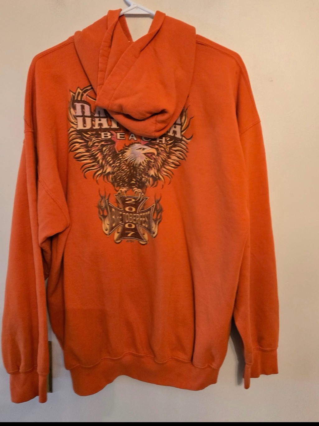 Y2k Biker Rally Orange Hoodie Daytona Beach 2007 Mens Xl